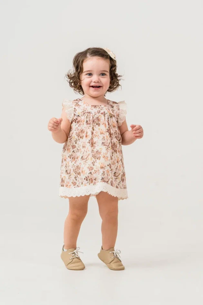 ÇİÇEK BASKILI DANEL GARNİLİ KIZ BEBE AYLIK ELBİSE 2262