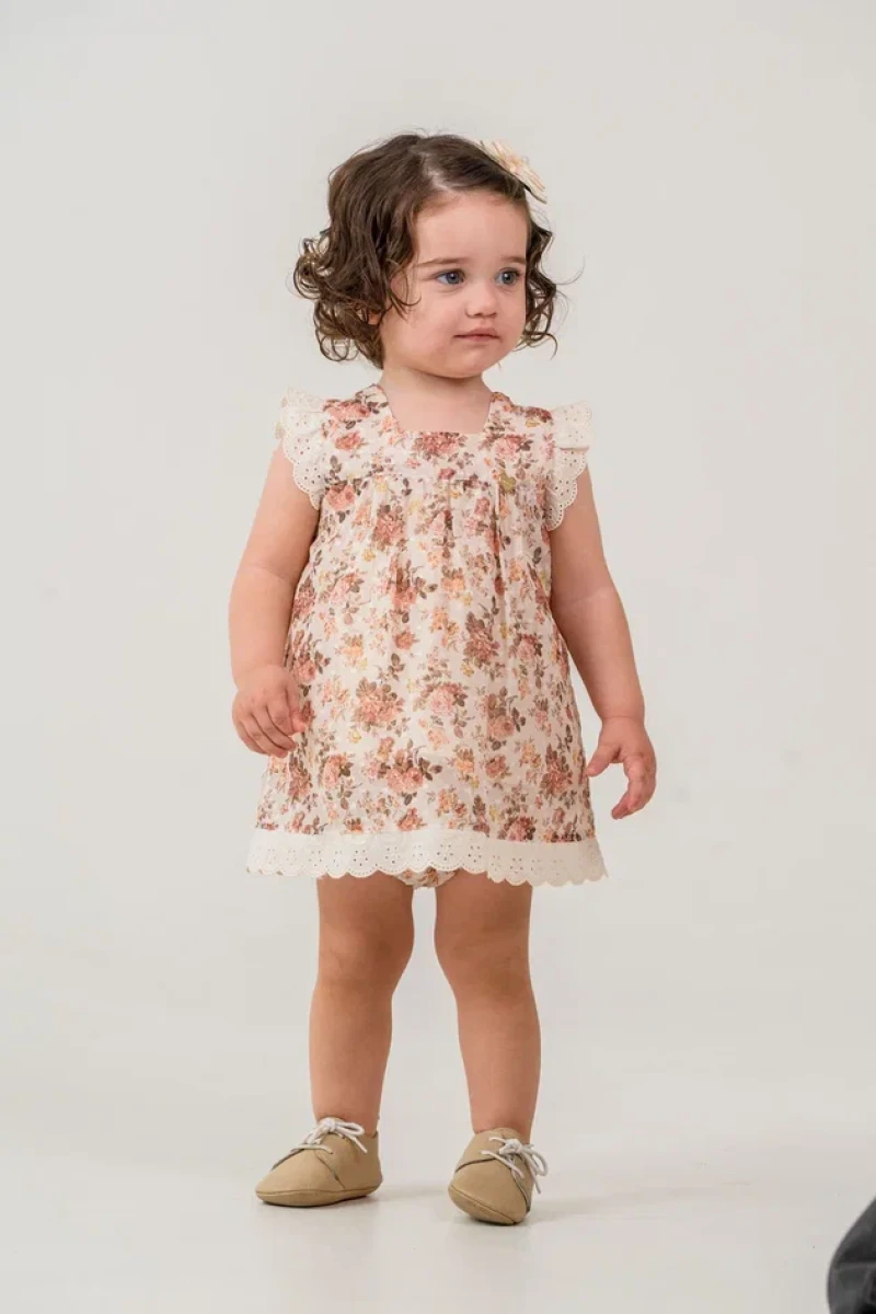 ÇİÇEK BASKILI DANEL GARNİLİ KIZ BEBE AYLIK ELBİSE 2262