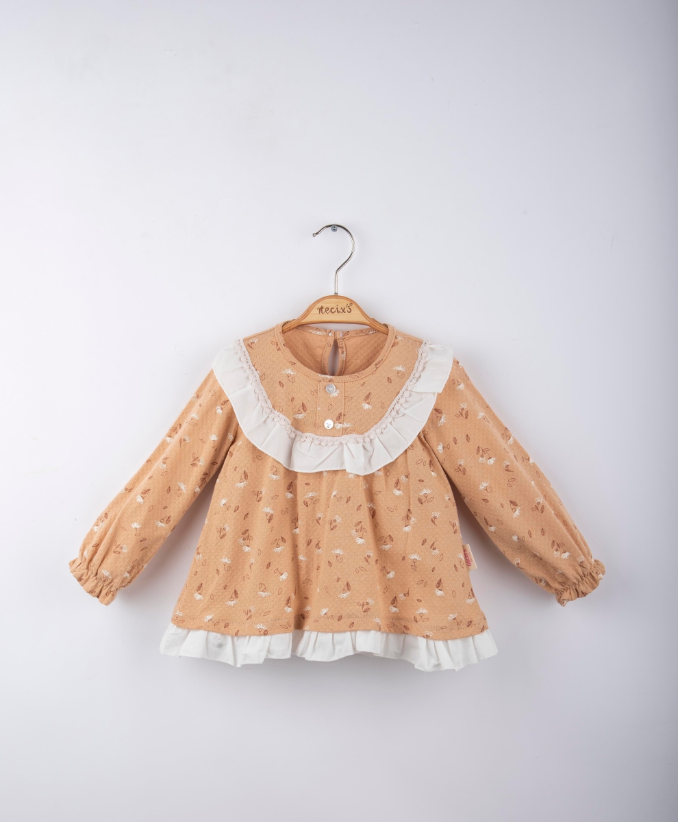 ÇİÇEK BASKILI  FIRFIRLI KIZ BEBE ELBİSE 251614