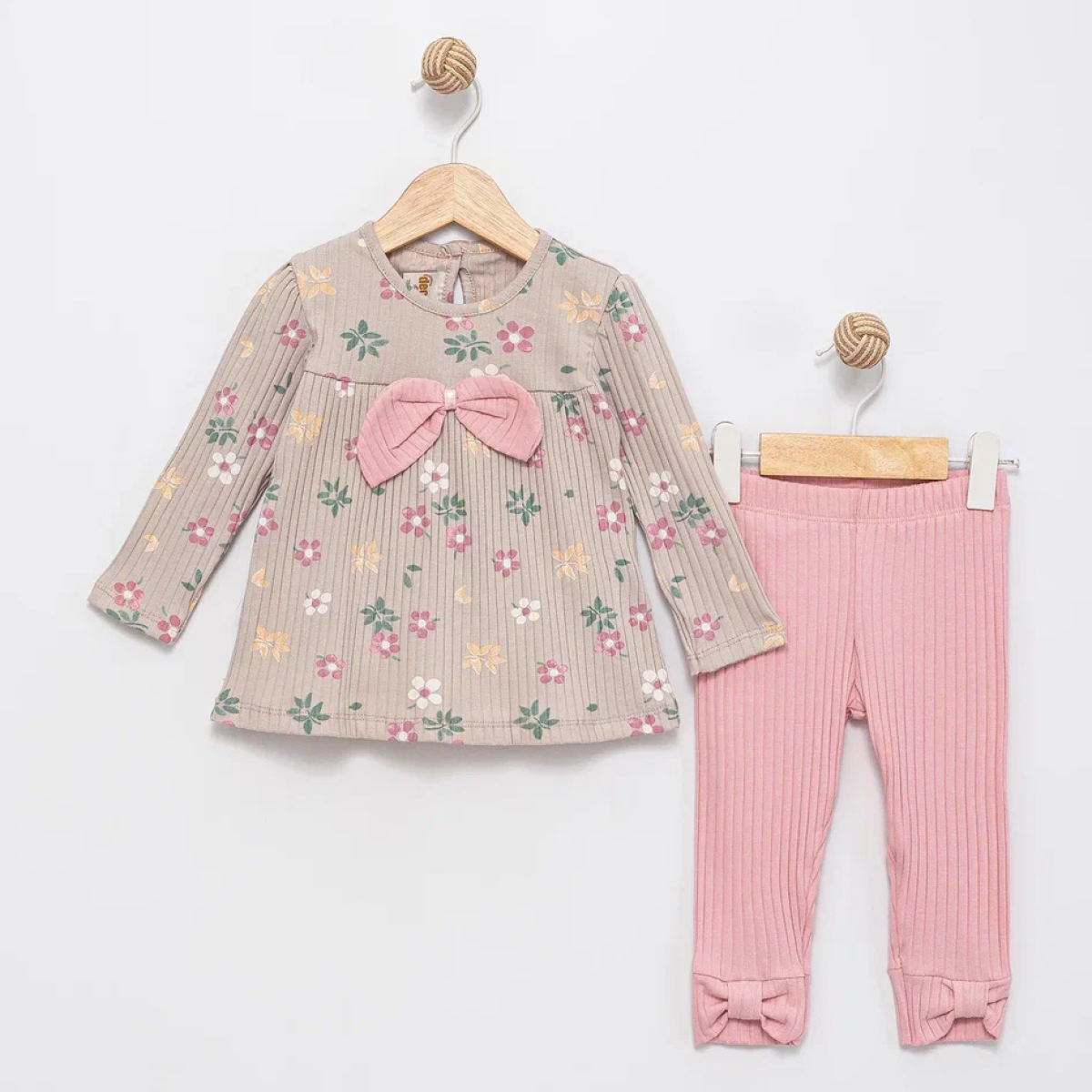 ÇİÇEK BASKILI FİYONKLU KIZ BEBE TAKIM 56636