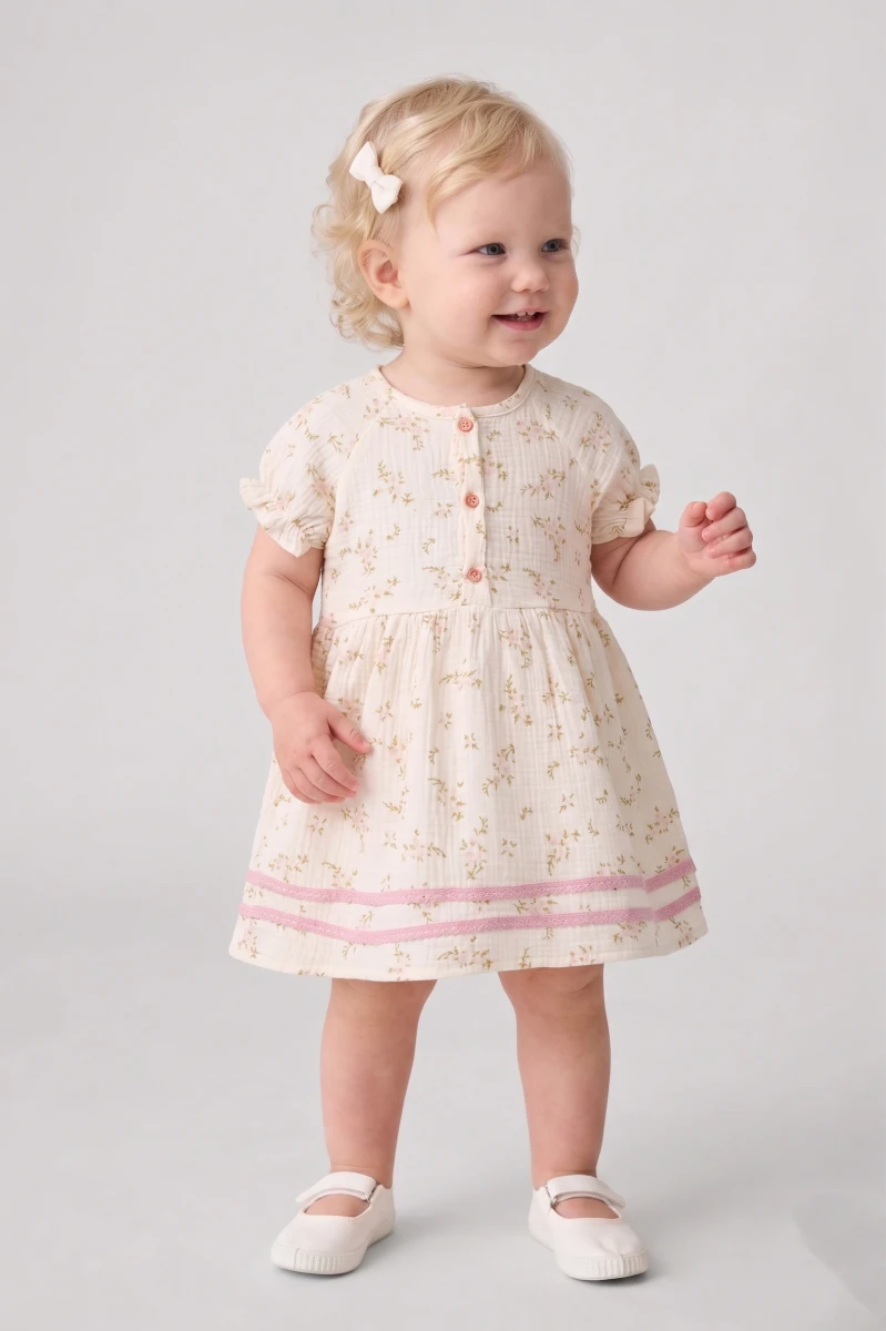 ÇİÇEK BASKILI KIZ BEBE ELBİSE 1005