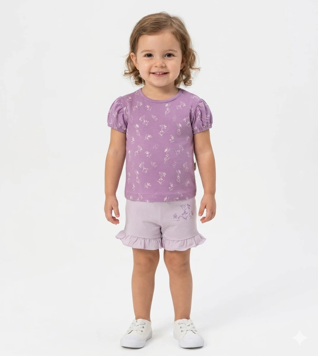 ÇİÇEK BASKILI KOL BÜZGÜLÜ KIZ BEBE İKİLİ TAKIM 6037