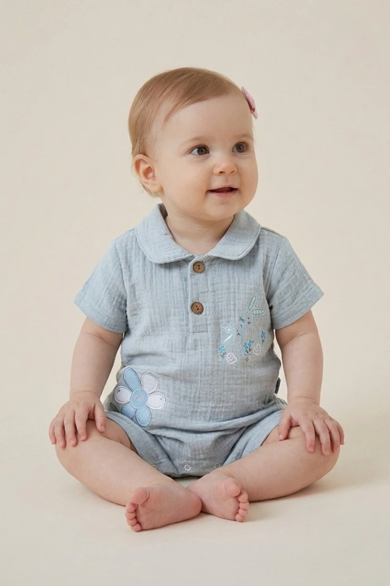 ÇİÇEK BASKILI MÜSLİN KIZ BEBE TULUM 127