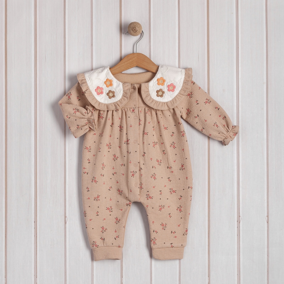 ÇİÇEK BASKILI NAKIŞ YAKALI PENYE BEBE TULUM 2838