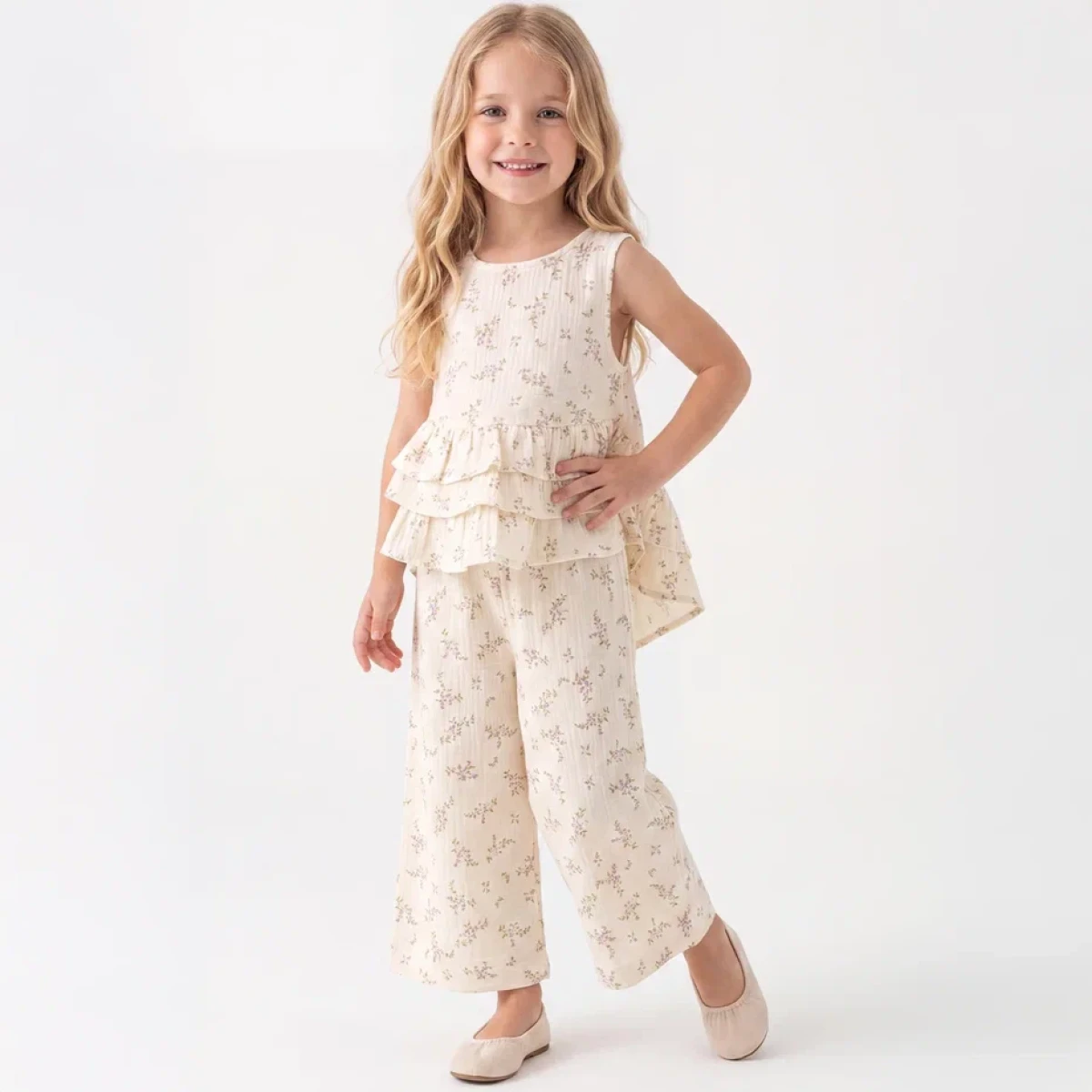 ÇİÇEK BASKILI PANTALONLU KIZ ÇOCUK TAKIM 26178