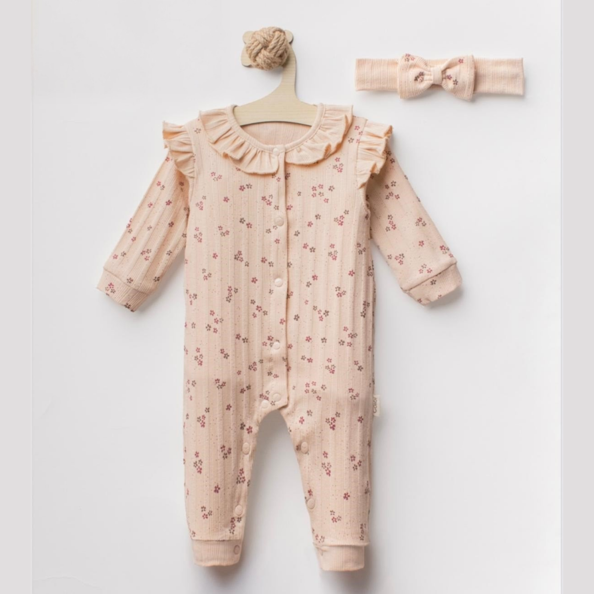 ÇİÇEK BASKILI RAPORLU MANŞETLİ BEBE TULUM 3102