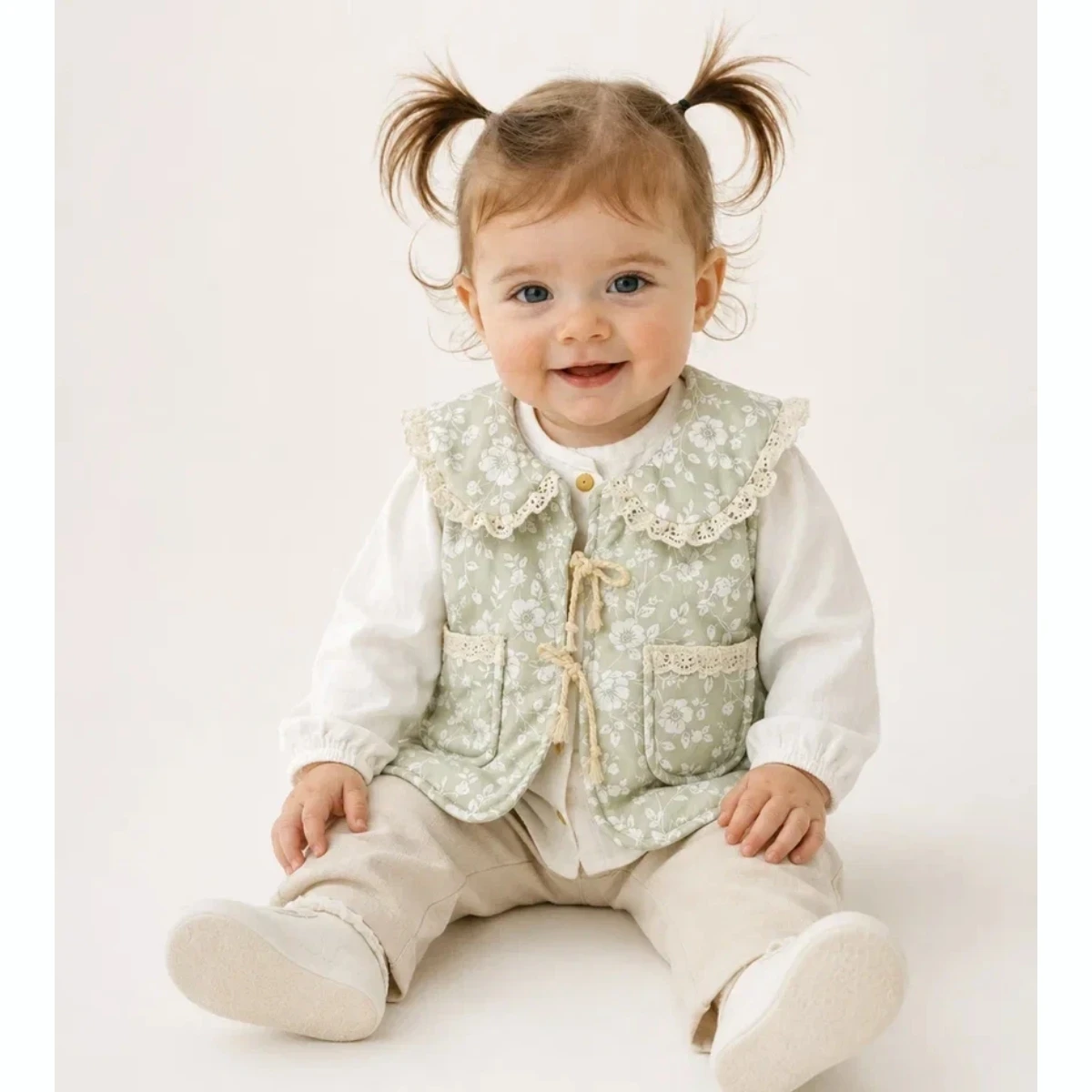 ÇİÇEK BASKILI ŞİŞME YELEKLİ KIZ BEBE 3 LÜ TAKIM 5266