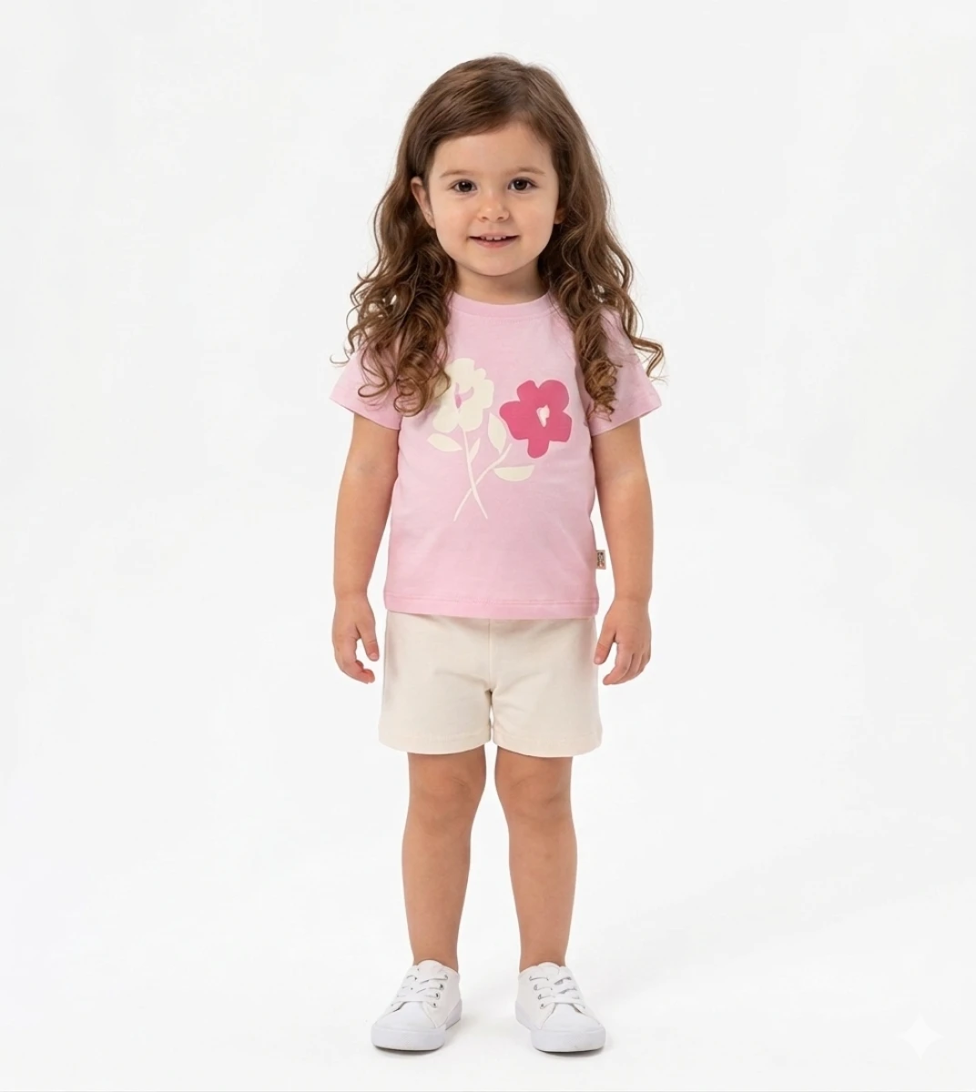 ÇİÇEK BASKILI ŞORTLU KIZ BEBE İKİLİ TAKIM 6038