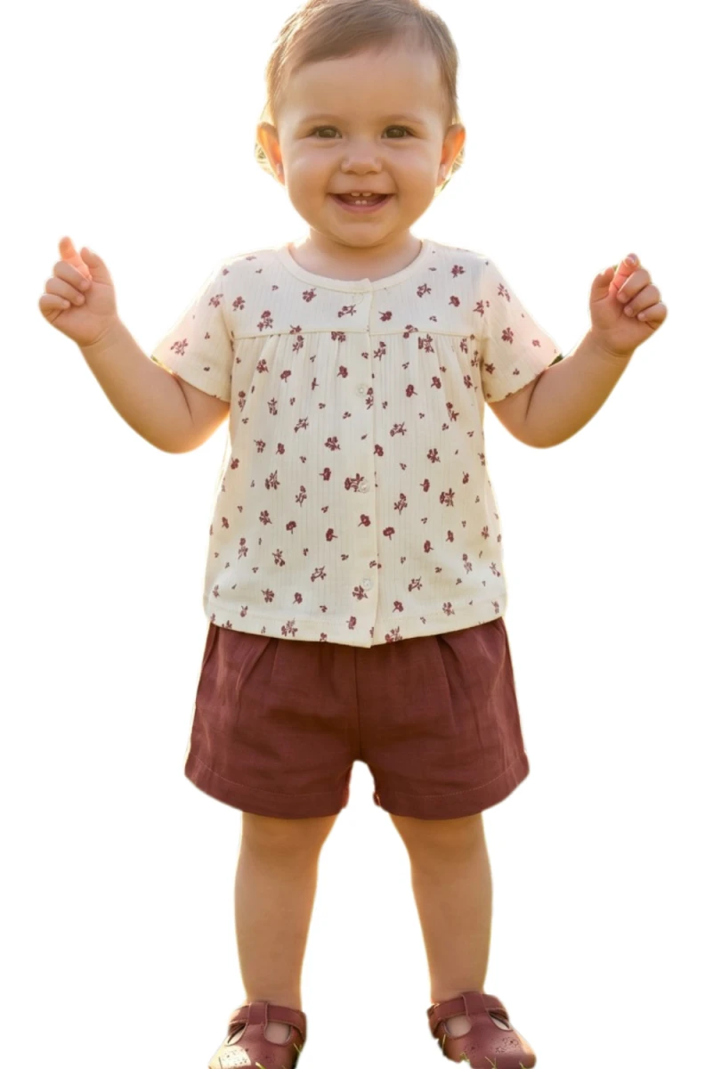 ÇİÇEK BASKILI ŞORTLU KIZ BEBE TAKIM 26492