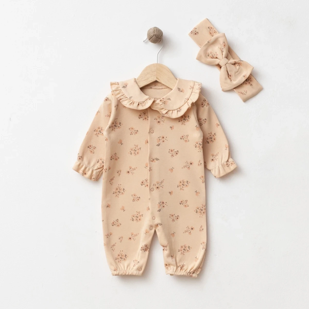 ÇİÇEK BASKILI YAKALI KIZ BEBE TULUM 1087