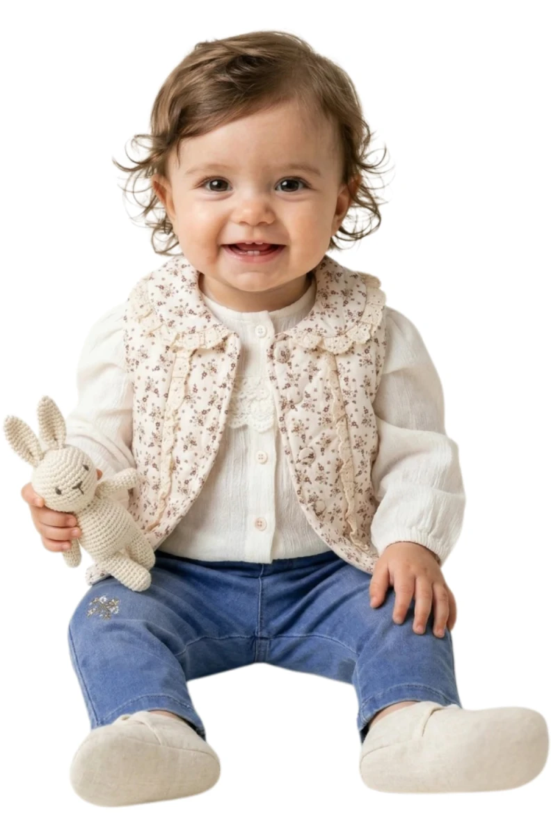 ÇİÇEK BASKILI YELEKLİ KIZ BEBE 3 LÜ TAKIM 5262
