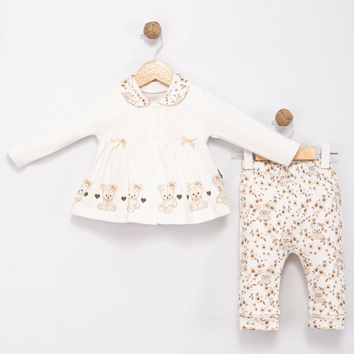 ÇİÇEK DESENLİ AYICIK 3 LÜ KIZ BEBE TAKIM 6098