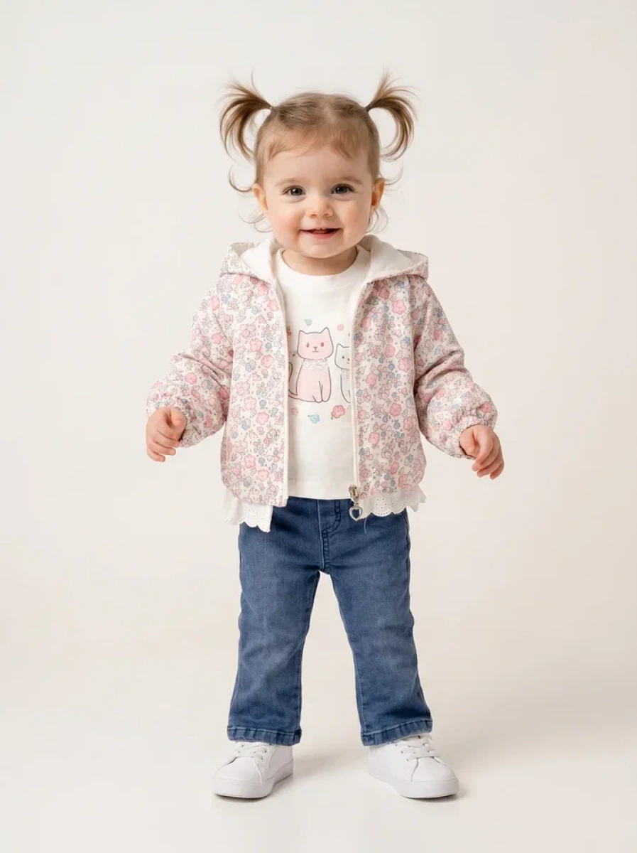 ÇİÇEK DESENLİ DANTEL GARNİLİ KIZ BEBE 3 LÜ TAKIM 6531