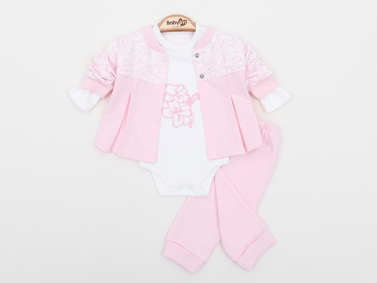 ÇİÇEK İŞLEMELİ 3 LÜ KIZ BEBE TAKIM 2266