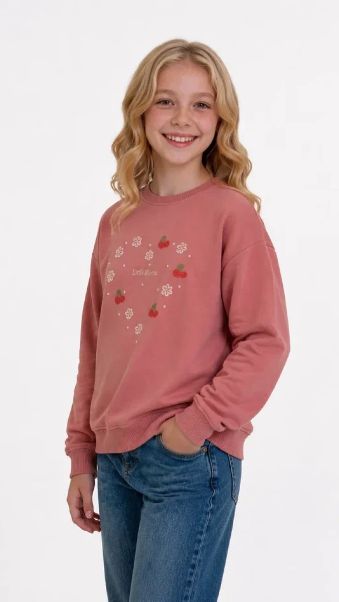  ÇİÇEK KALP 2 İP KIZ ÇOCUK SWEAT R26852
