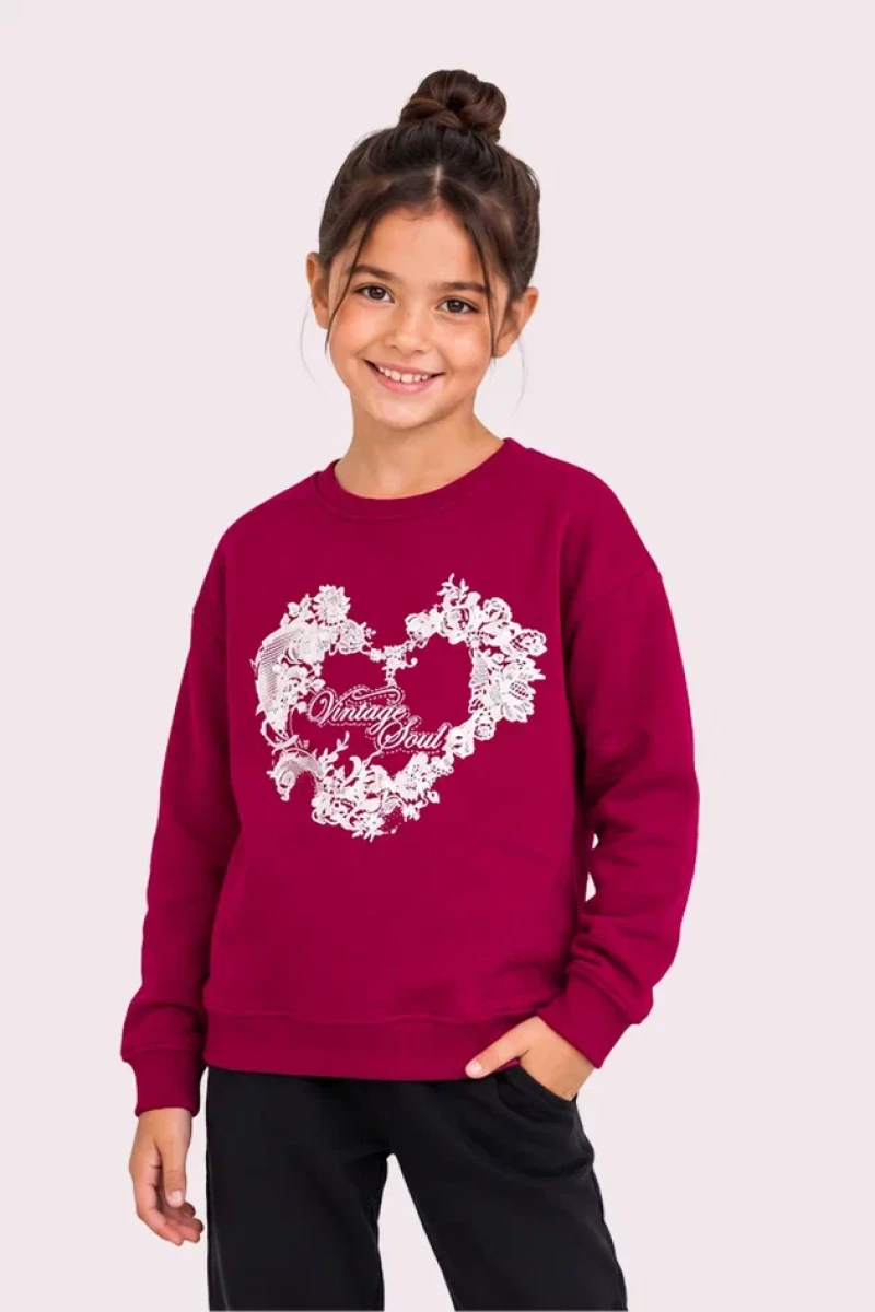 ÇİÇEK KALPLİ 3 İP KIZ ÇOCUK  SWEAT R26761