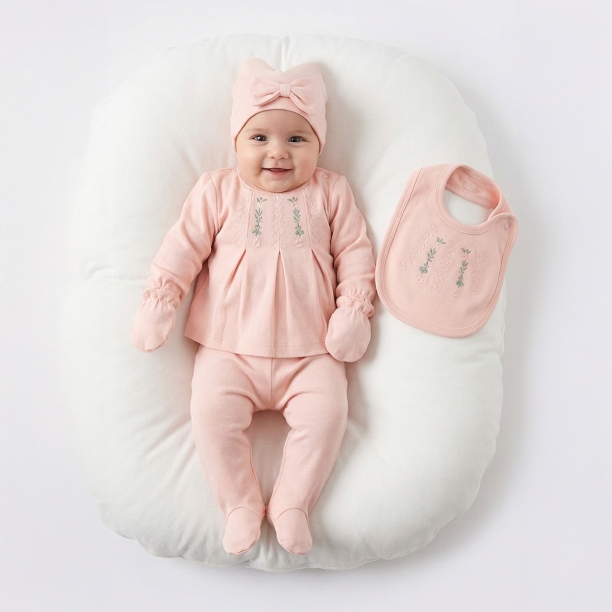ÇİÇEK NAKIŞLI 5'Lİ KIZ BEBE ZIBIN SETİ 5003