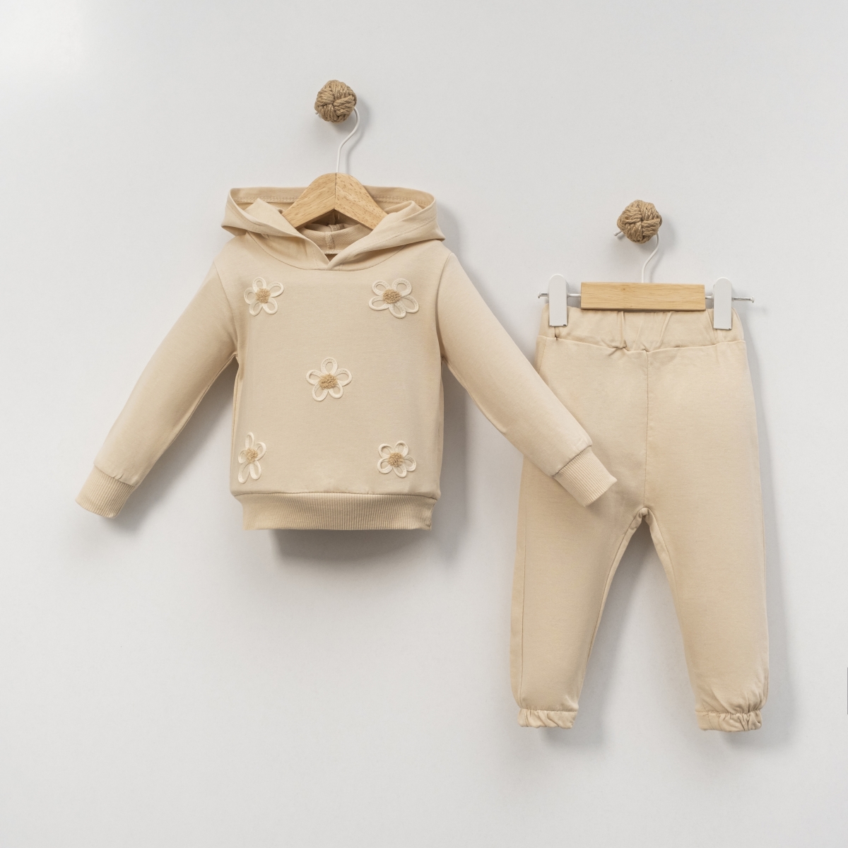 ÇİÇEK NAKIŞLI KAPŞONLU 2 Lİ BEBE TAKIM 4955