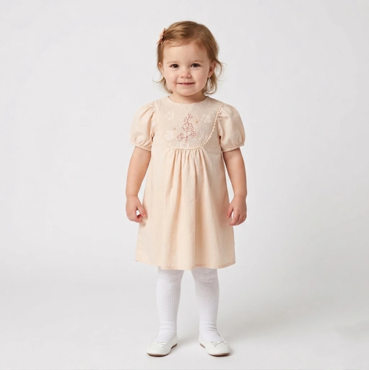 ÇİÇEK NAKIŞLI KIZ BEBE ELBİSE 3086