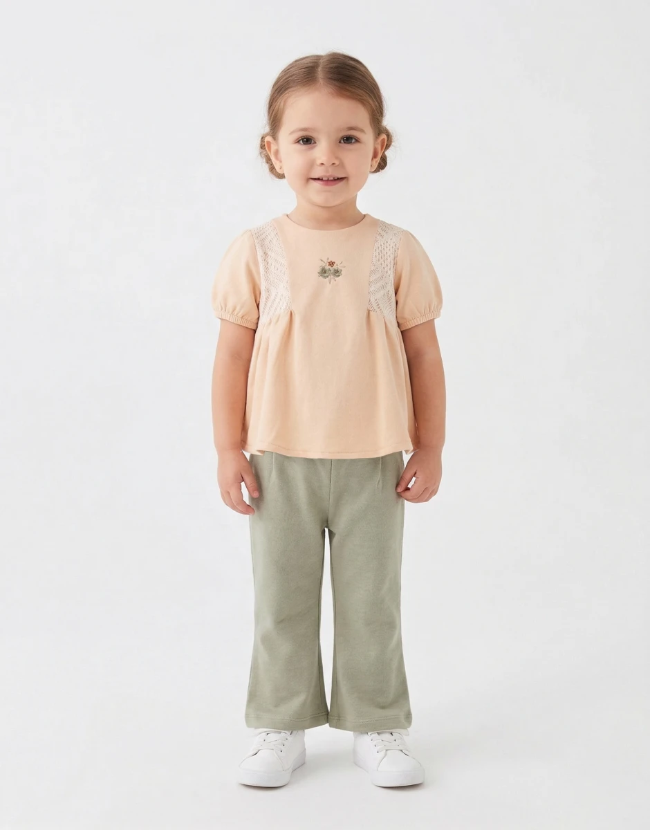 ÇİÇEK NAKIŞLI KIZ BEBE İKİLİ TAKIM 1201