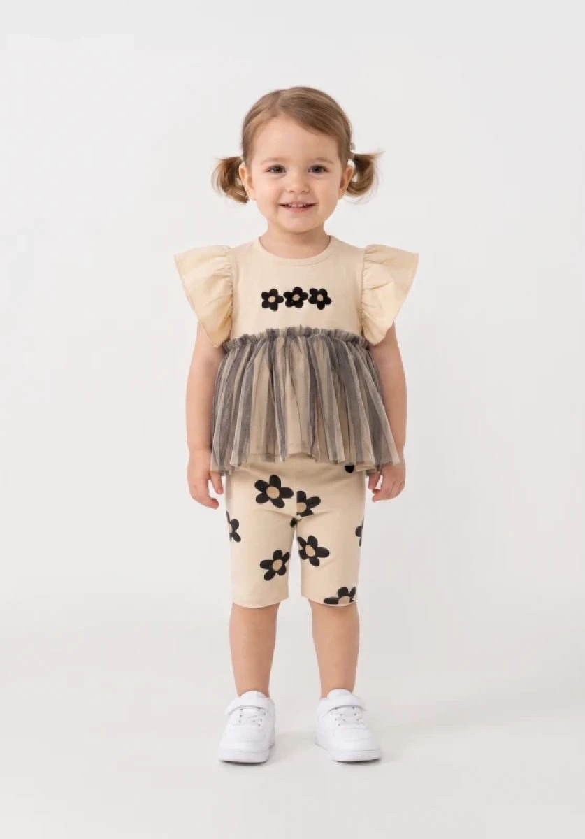 ÇİÇEK NAKIŞLI KIZ BEBE İKİLİ TAKIM 3120