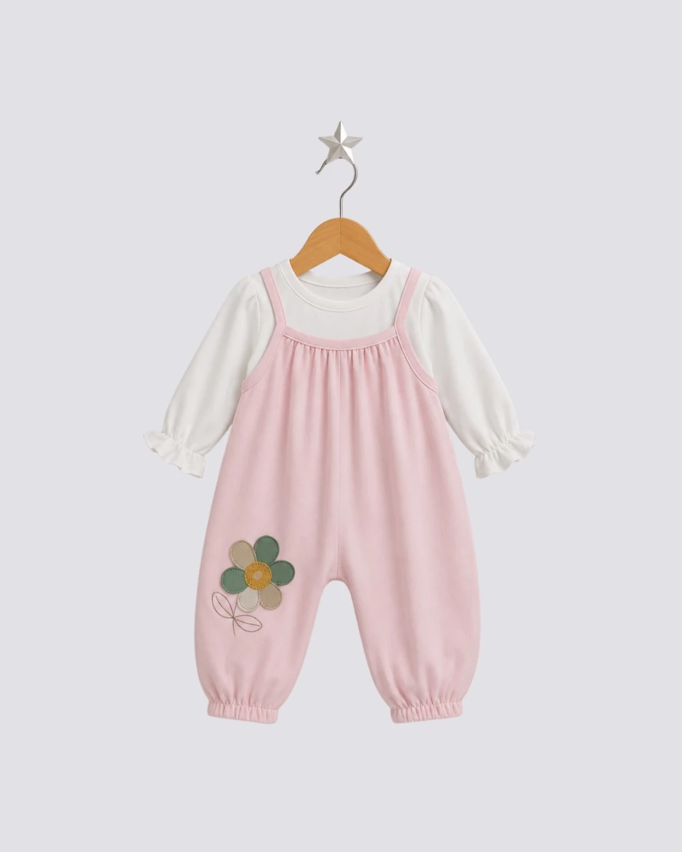 ÇİÇEK NAKIŞLI KIZ BEBE TULUM 9198