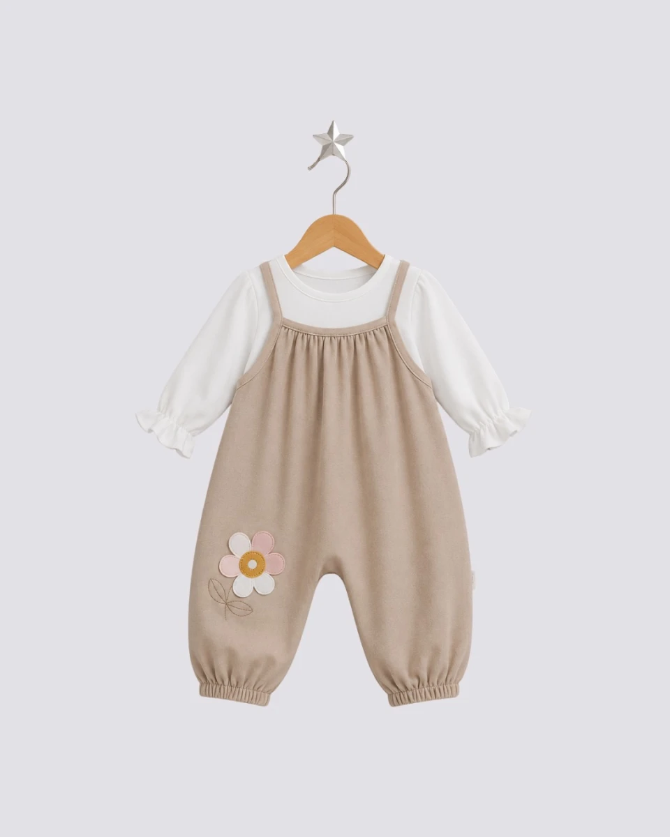 ÇİÇEK NAKIŞLI KIZ BEBE TULUM 9198