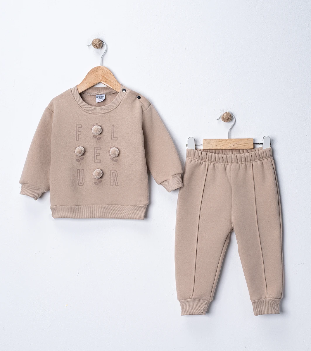ÇİÇEK PONPONLU 3 İP KIZ BEBE TAKIM 57574