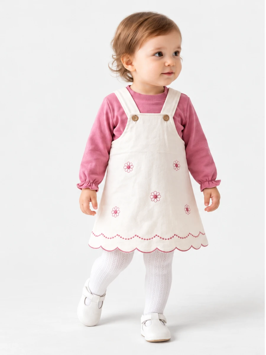 ÇİÇEKLİ KETEN KIZ BEBE ELBİSE 5002