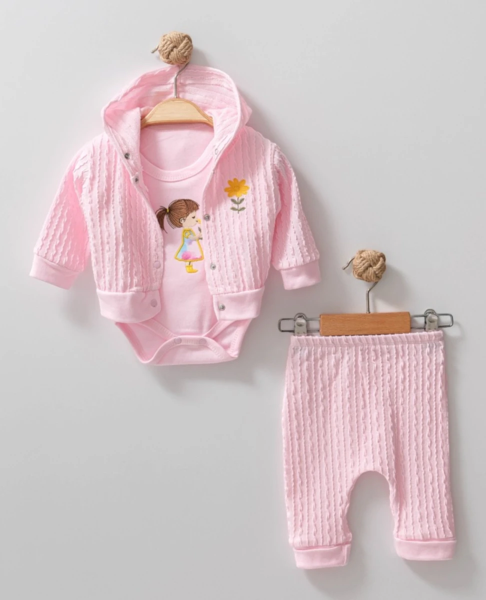 ÇİÇEKLİ KIZ NAKIŞLI KIZ BEBE 3'LÜ TAKIM 1243