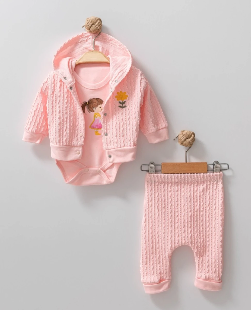 ÇİÇEKLİ KIZ NAKIŞLI KIZ BEBE 3'LÜ TAKIM 1243