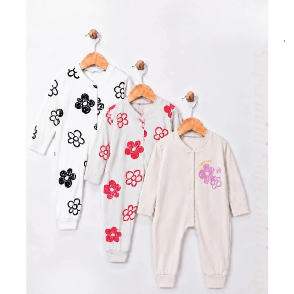 ÇİÇEKLİ MANŞETLİ PAMUKLU KIZ BEBE TULUM 500007