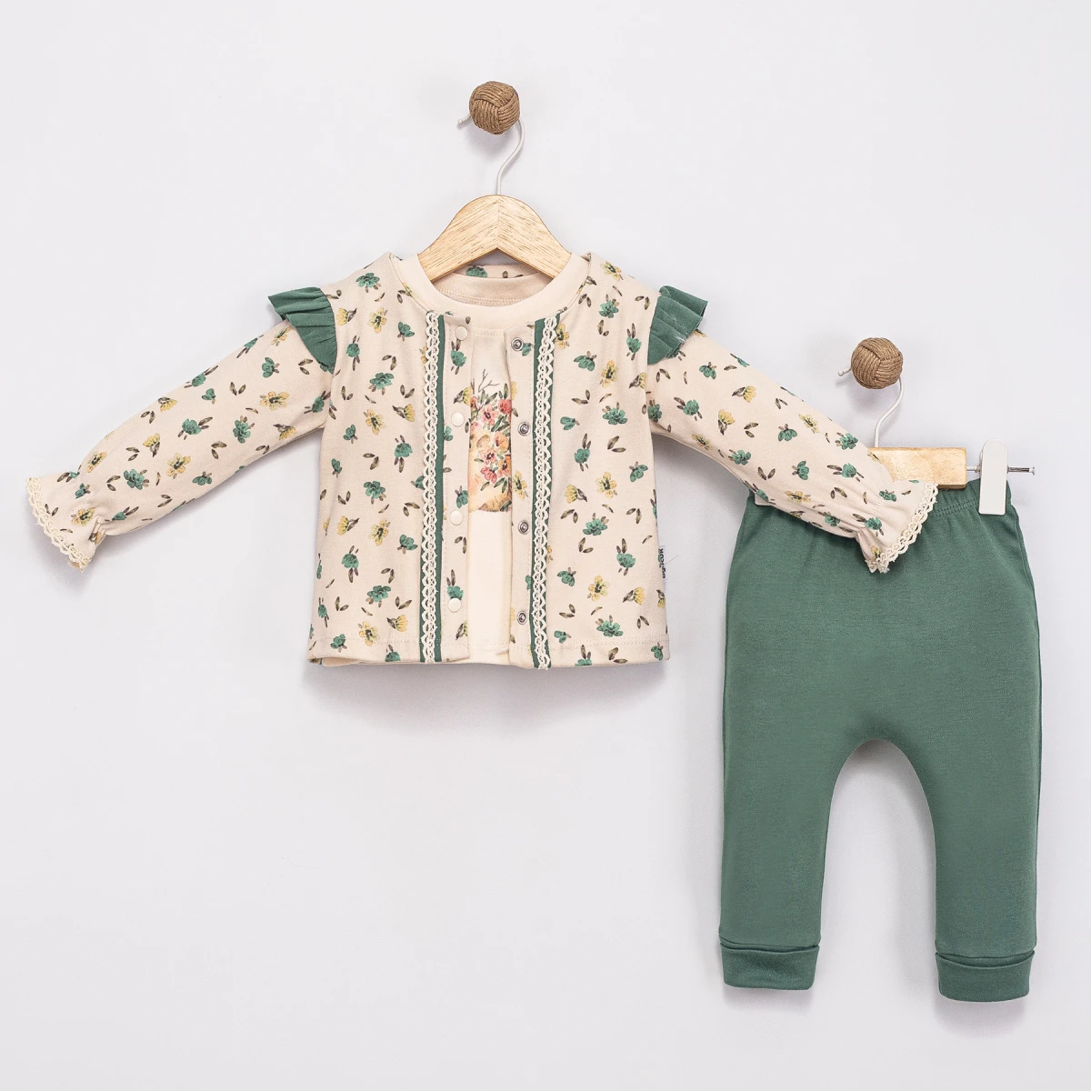 ÇİÇEKLİ PAMUKLU 3 LÜ KIZ BEBE TAKIM 6122