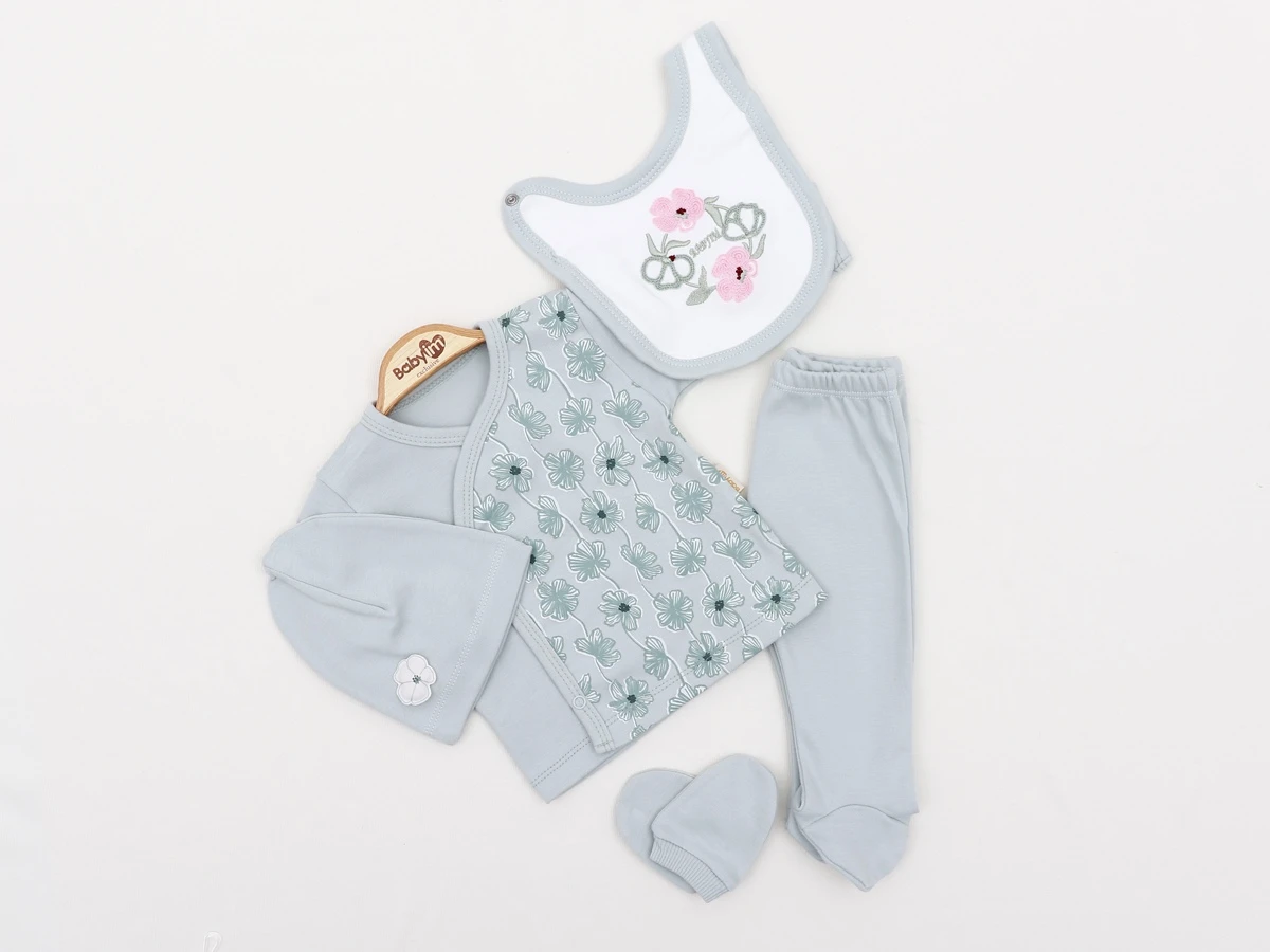 ÇİÇEKLİ PAMUKLU 5 Lİ KIZ BEBE ZIBIN SET 2344