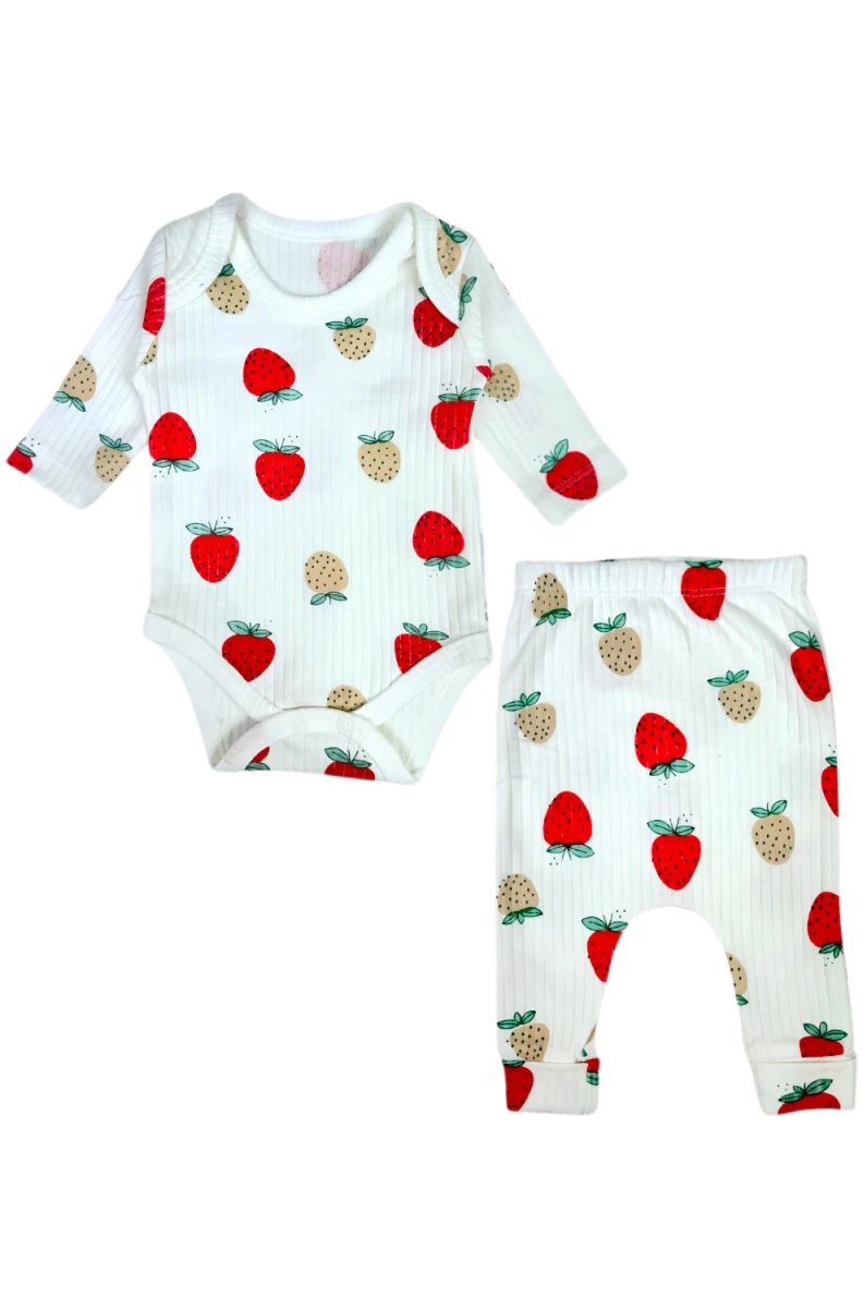 ÇİLEK DESENLİ BADİLİ 2 Lİ BEBE TAKIM 50076