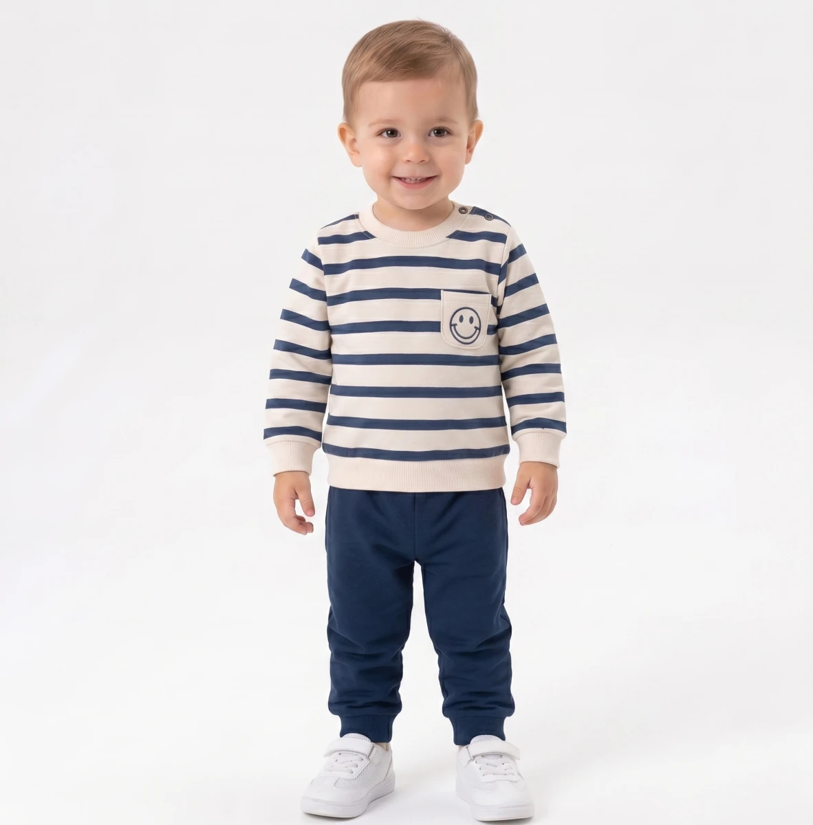 ÇİZGİ DESENLİ CEP NAKIŞLI İKİ İP ERKEK BEBE TAKIM 27109