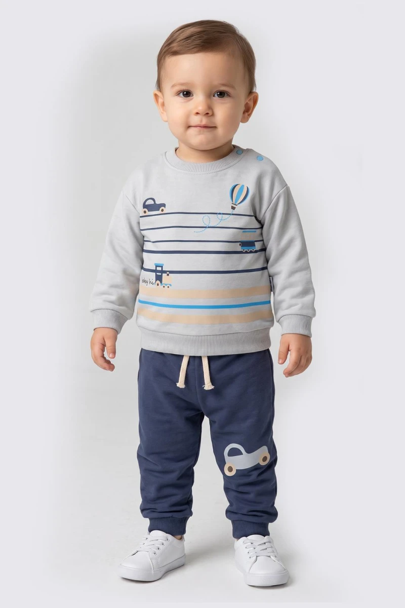 ÇİZGİLİ ARABA BASKILI 2 İP ERKEK BEBE TAKIM 1415