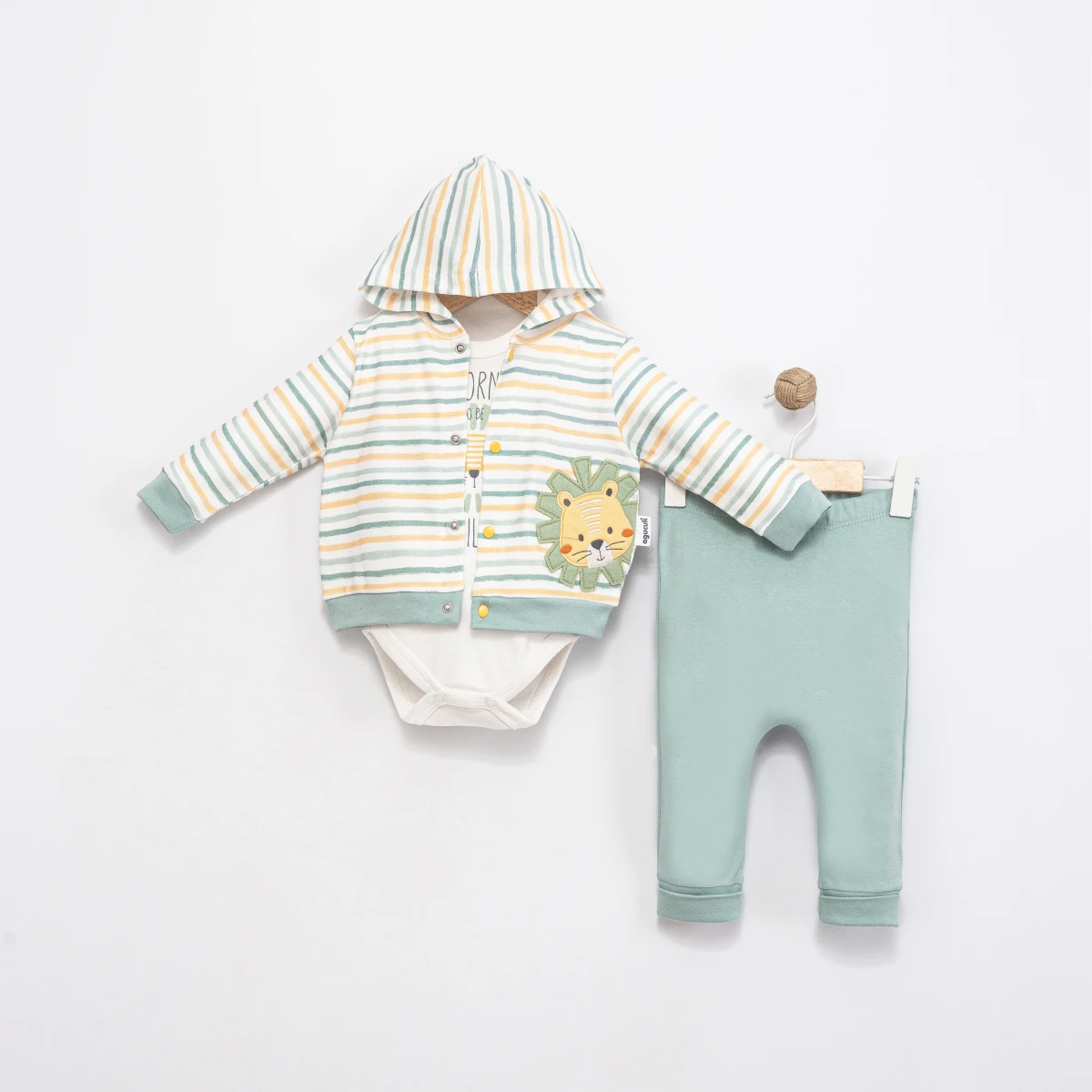 ÇİZGİLİ ASLAN NAKIŞLI 3 LÜ ERKEK BEBE TAKIM 6081