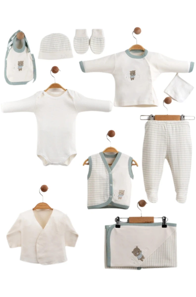 ÇİZGİLİ AYI NAKIŞLI ERKEK BEBE 10 LU ZIBIN SET 6670