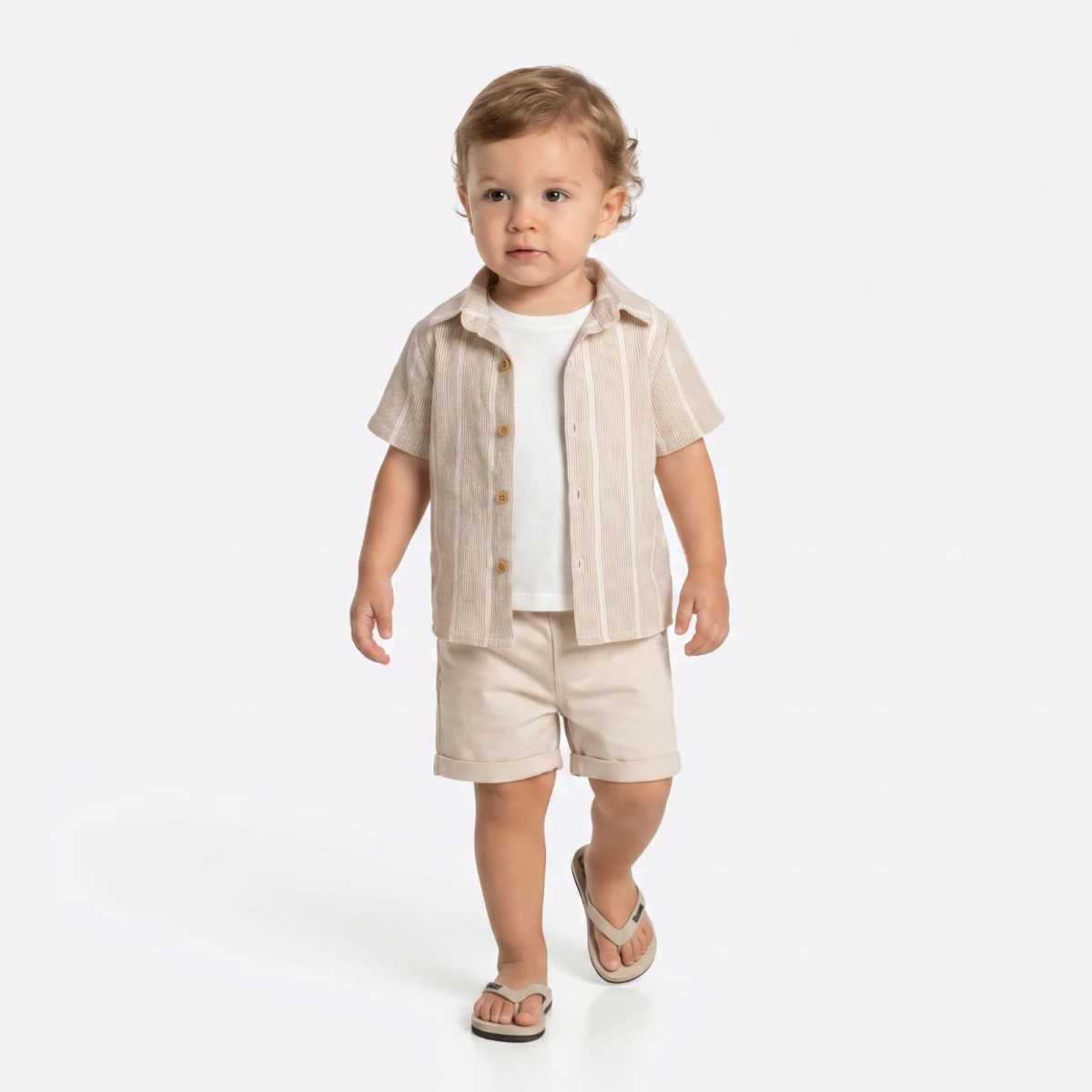 ÇİZGİLİ GÖMLEKLİ ŞORTLU ERKEK BEBE TAKIM 4009