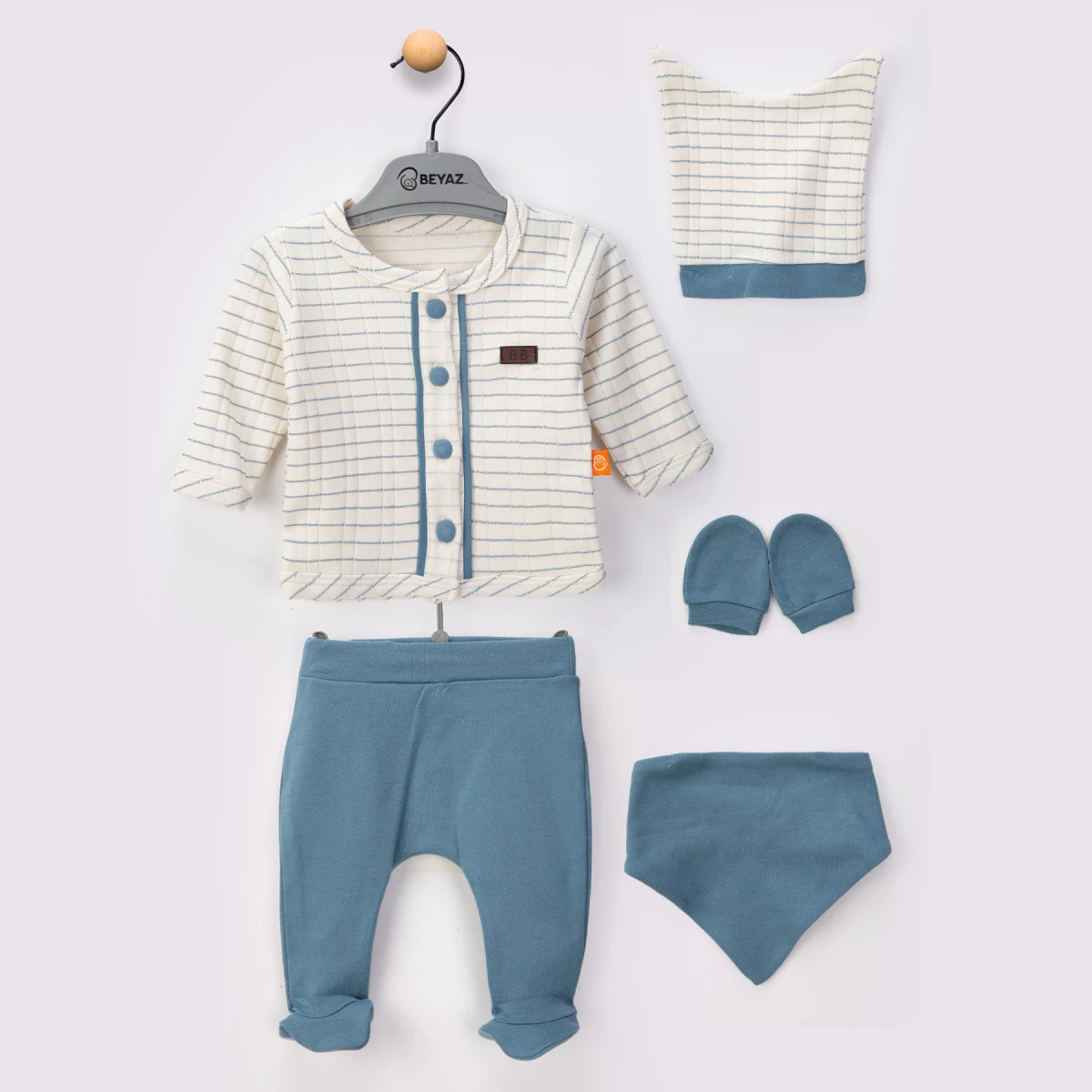 ÇİZGİLİ JAKARLI ERKEK BEBE 5 Lİ ZIBIN SET 6264