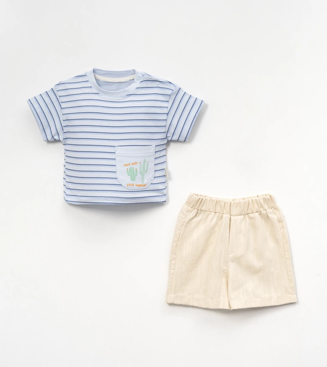 ÇİZGİLİ KAKTÜS DETAYLI KETENLİ ERKEK BEBE TAKIM 4080