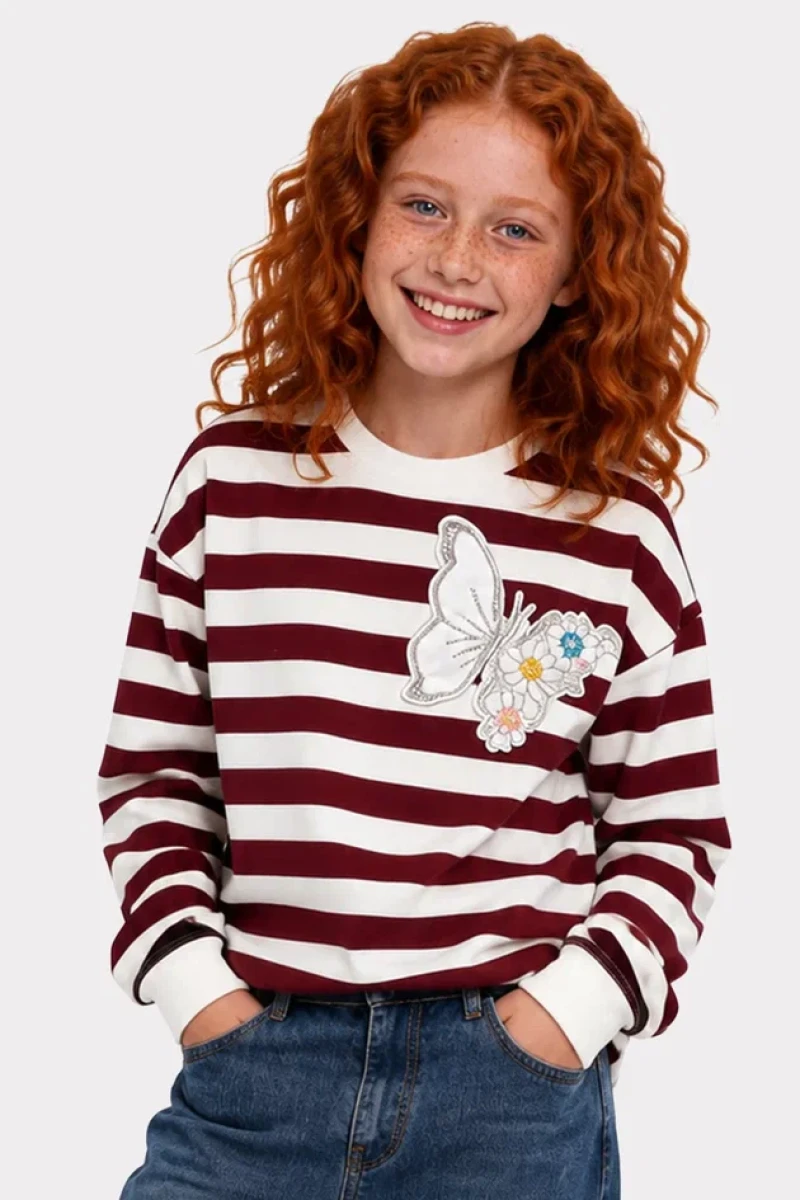 ÇİZGİLİ KELEBEKLİ 2 İP KIZ ÇOCUK SWEAT R26840