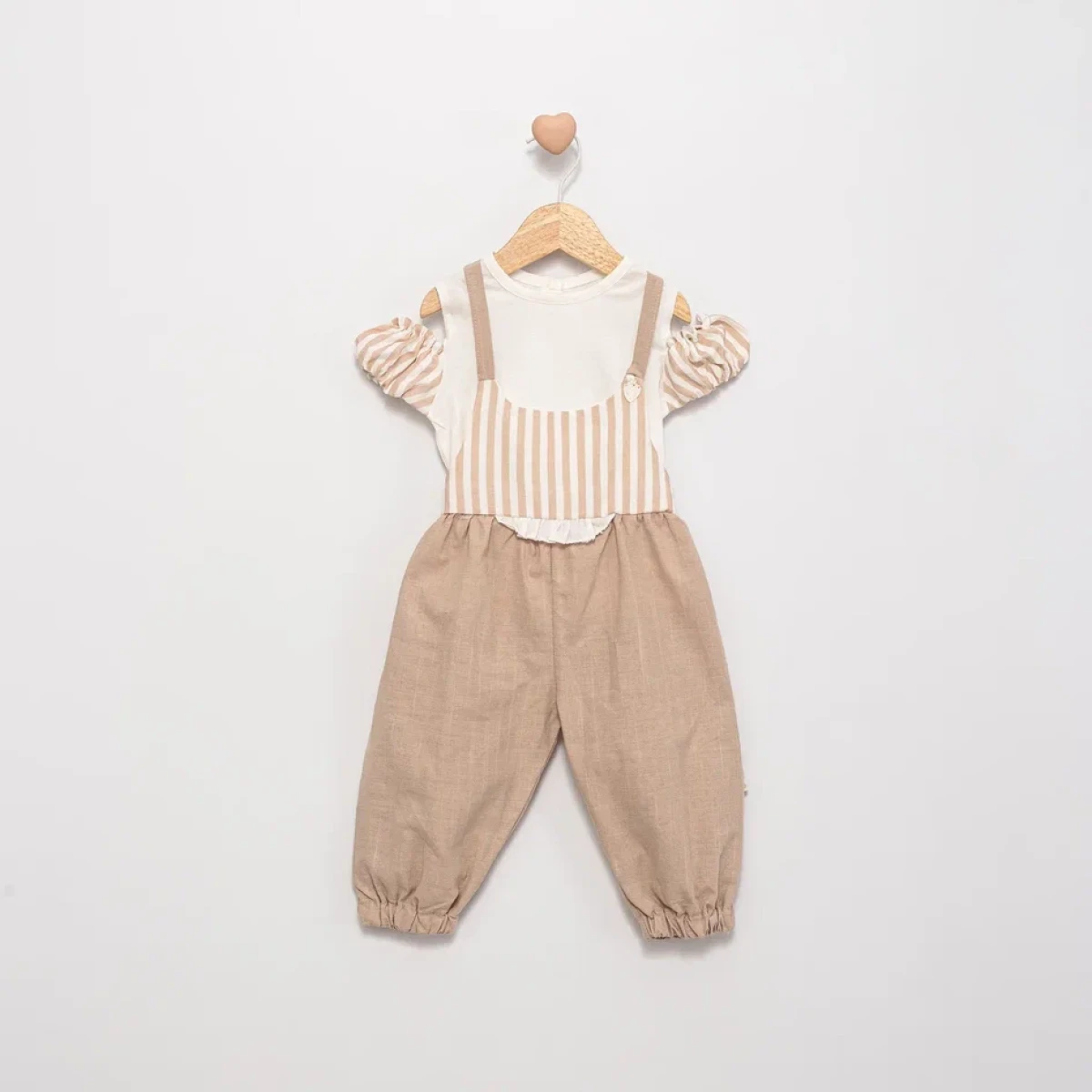 ÇİZGİLİ KETEN BASKILI KIZ BEBE SLOPET 3183