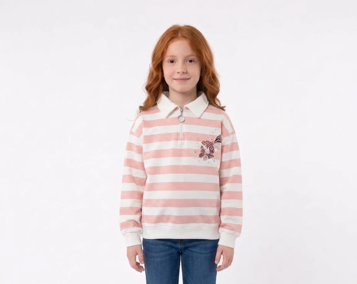 ÇİZGİLİ POLO YAKA 2 İP KIZ ÇOCUK SWEAT R26741