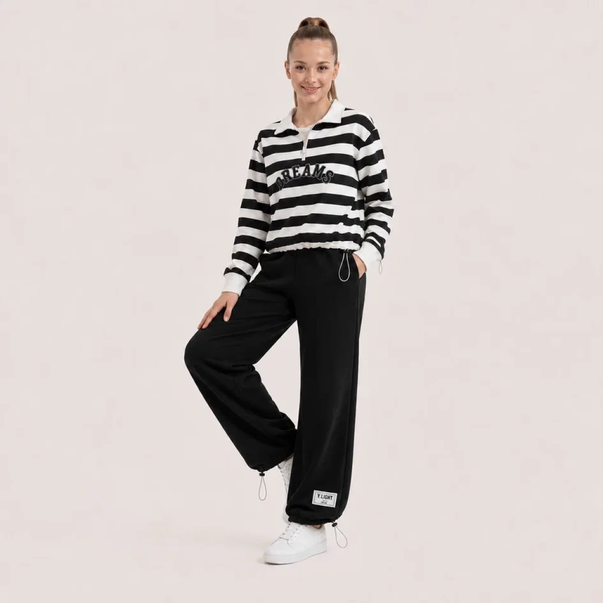 ÇİZGİLİ POLO YAKA 2 İP KIZ ÇOCUK TAKIM R26497