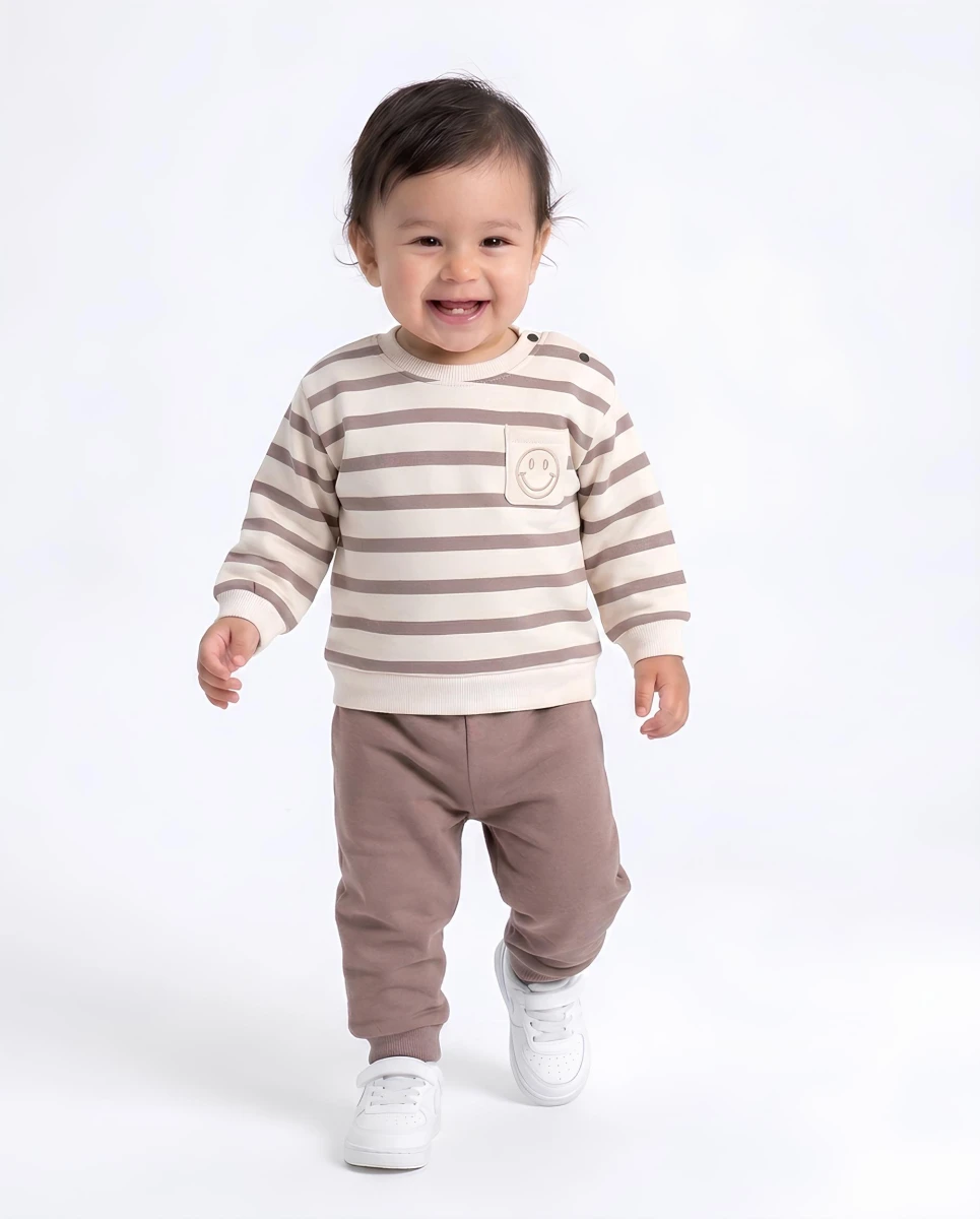 ÇİZGİLİ SMİLE CEPLİ 3 İP ERKEK BEBE TAKIM 57098