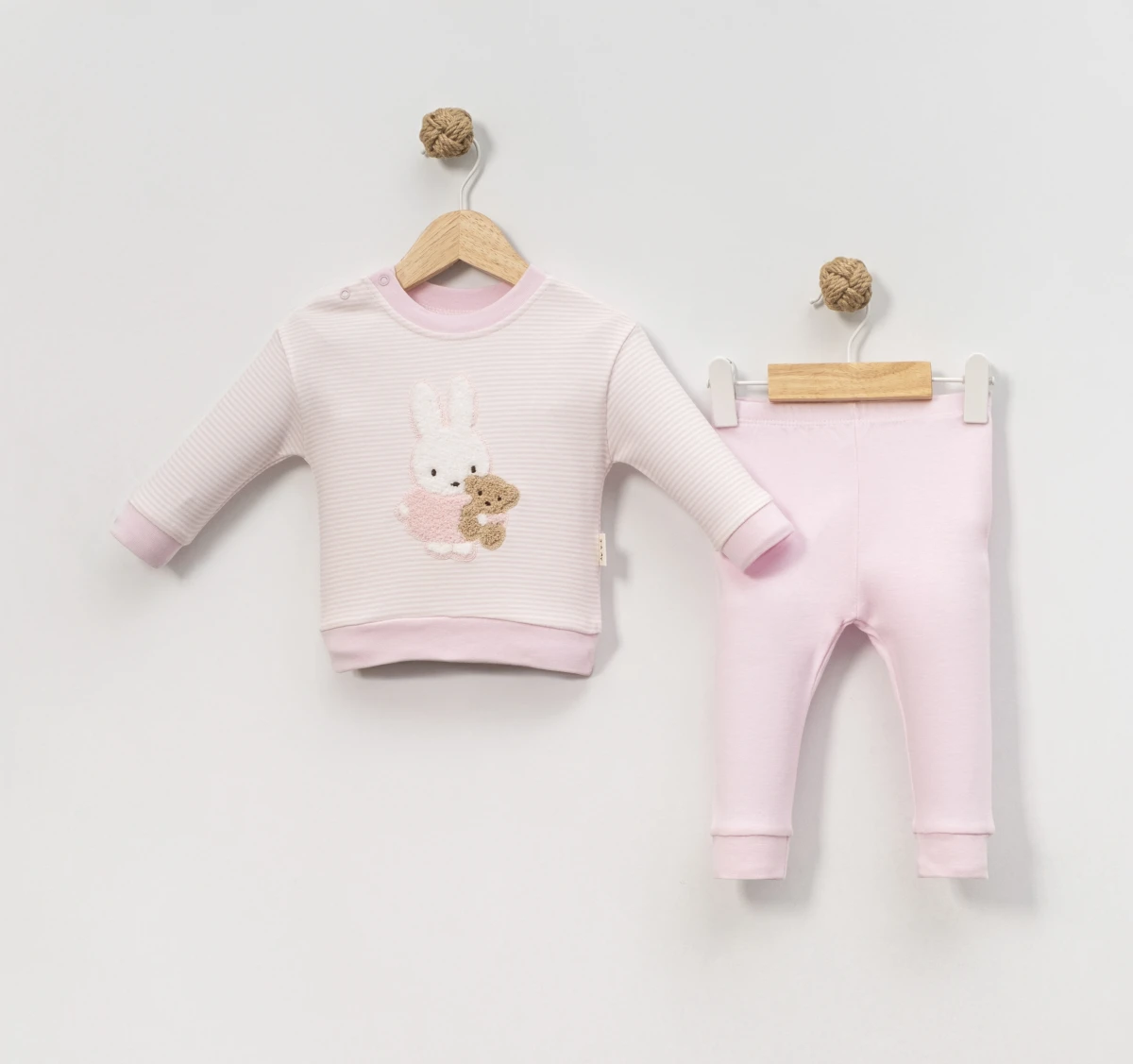ÇİZGİLİ TAVŞAN NAKIŞLI KIZ BEBE 2 Lİ TAKIM 2133