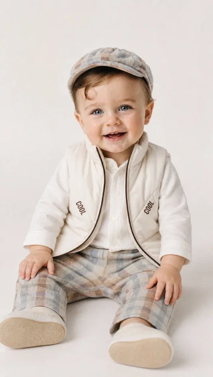 COOL BASKILI ŞİŞME YELEKLİ ERKEK BEBE 3 LÜ TAKIM 5269