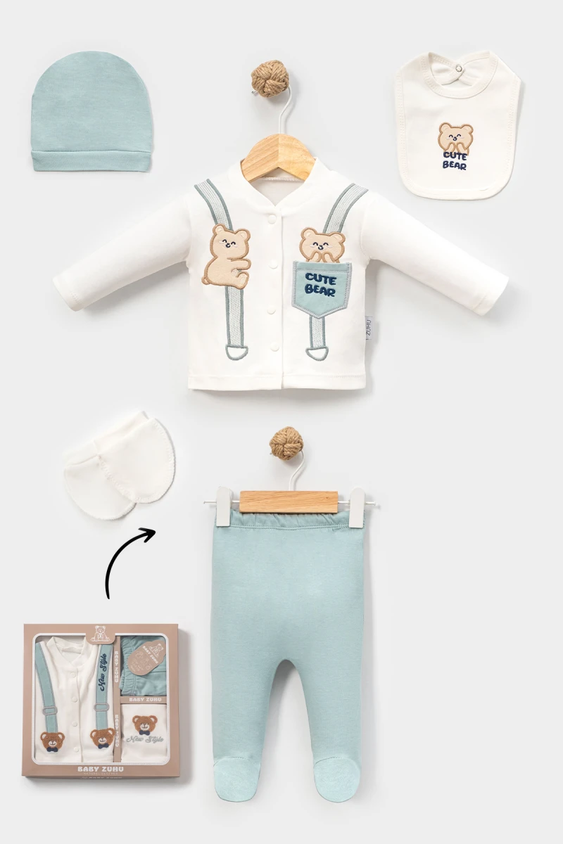 CUTE BEAR NAKIŞLI ERKEK BEBE 5 Lİ ZIBIN SET 2087